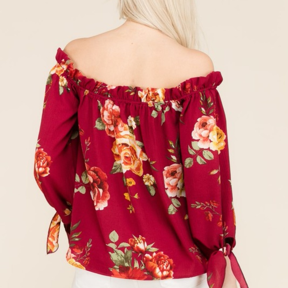 FLOWER PRINT OFF SHOULDER TOP - Picture 2 of 8
